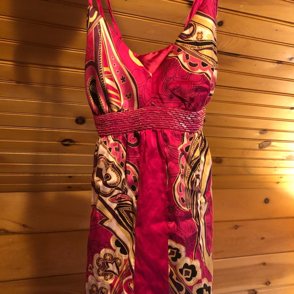 Pink satin, flowy tank top (XS)